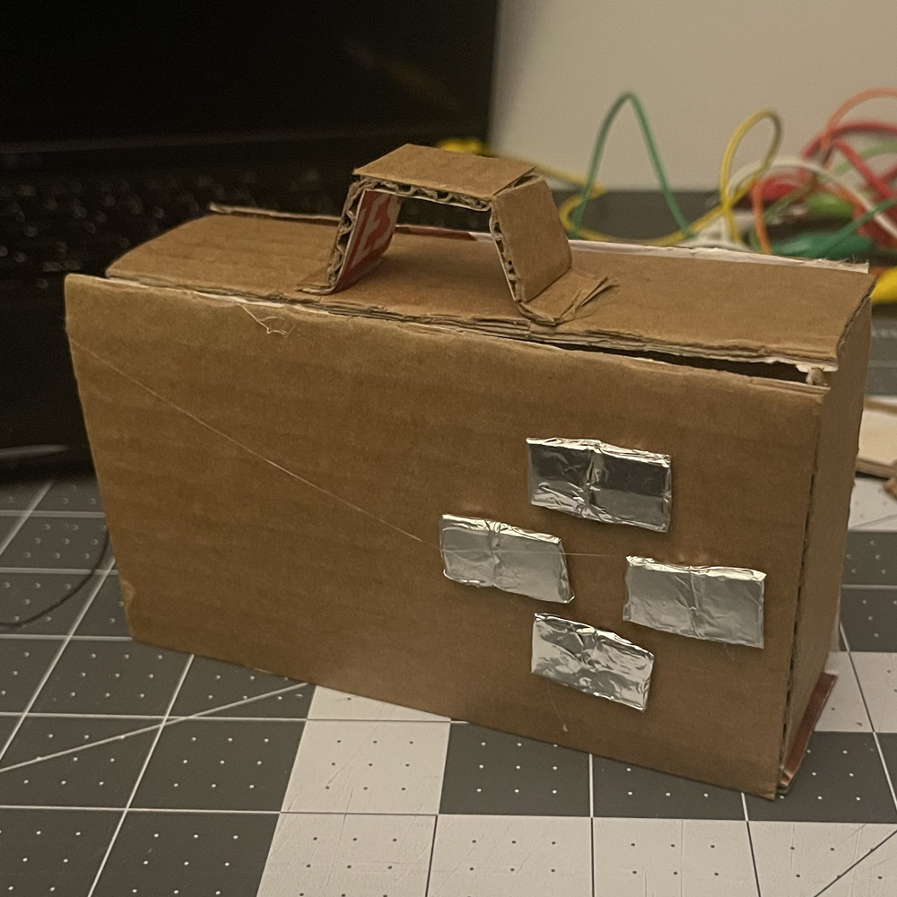 This is the back of the camera. There are four buttons for movement of the camera, then there is supposed to be a fifth one for taking the picture. 