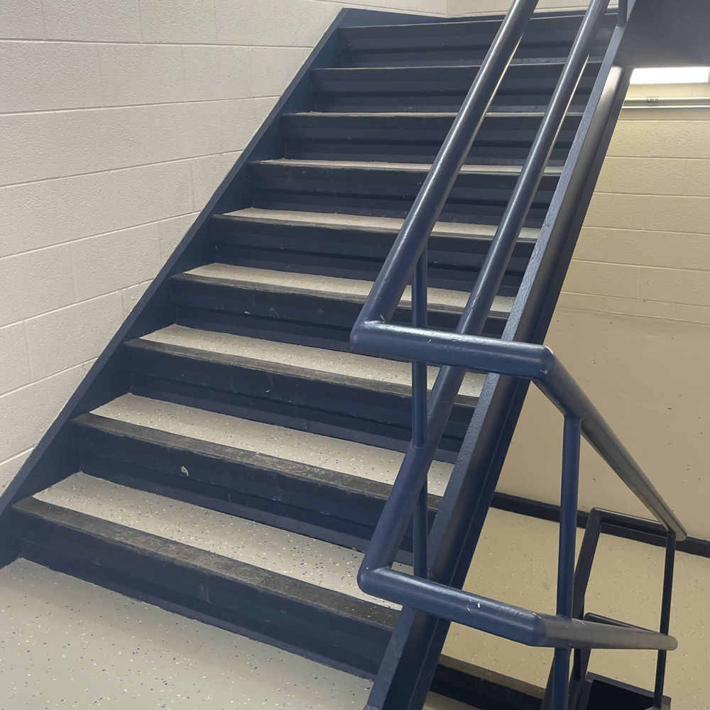This is a stairwell on Sheridan campus, the echos that the footsteps make remind me of a horror film. 