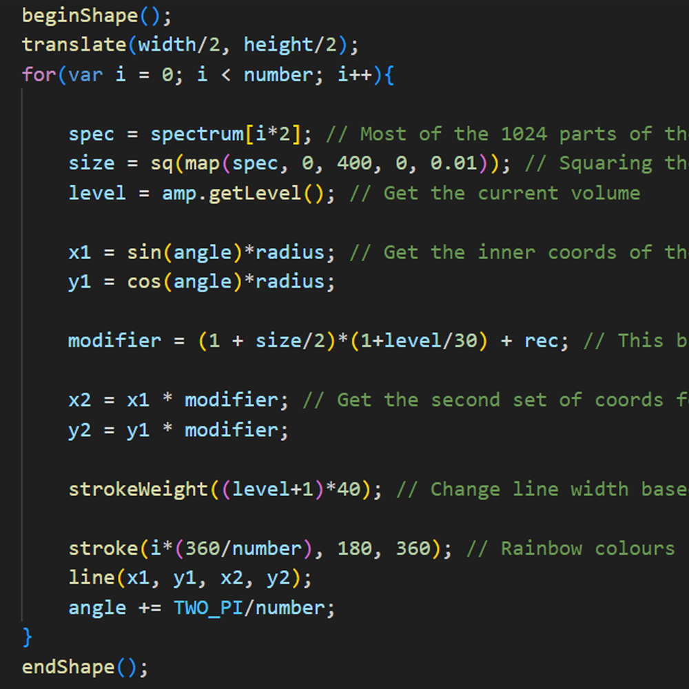 This is the code for the circle, main thing I messed with was the stroke. I noticed that it was really hard to get the circle to react so I tried to mess with the sensitivity. I am unsure of how successful I was.