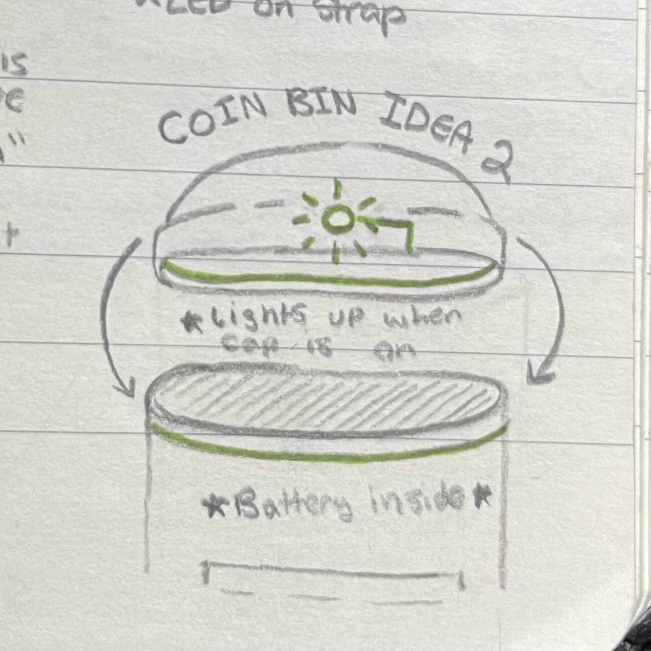This was another idea where I had the option to put the light on the lid. I don't really like this idea though. I feel like putting a light above the coin slot would be easier for the user. Having the light closer to the coin slot may help the user understand the interaction.