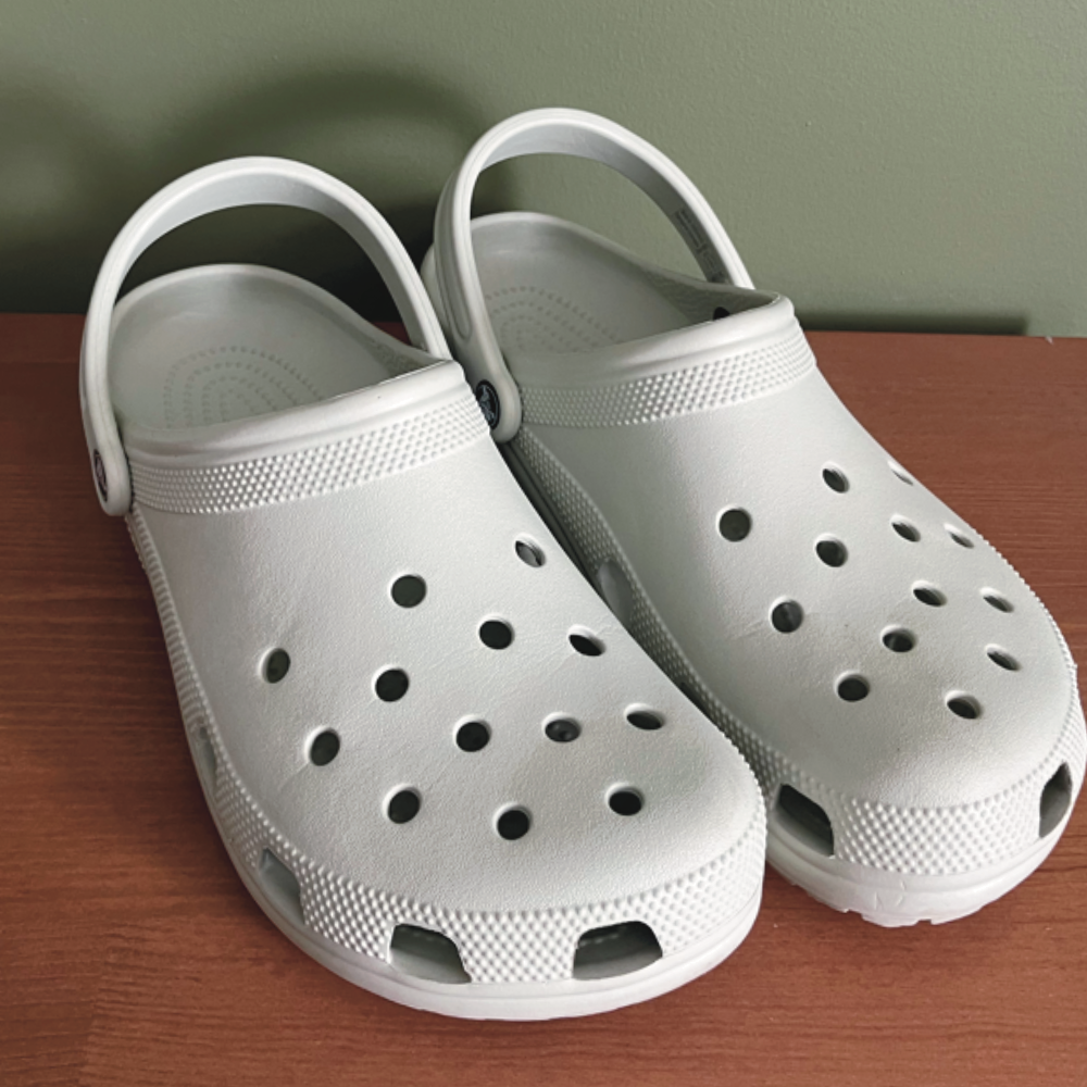 These are the green crocs I intend to use. They are made of rubber and comfortable to walk in.